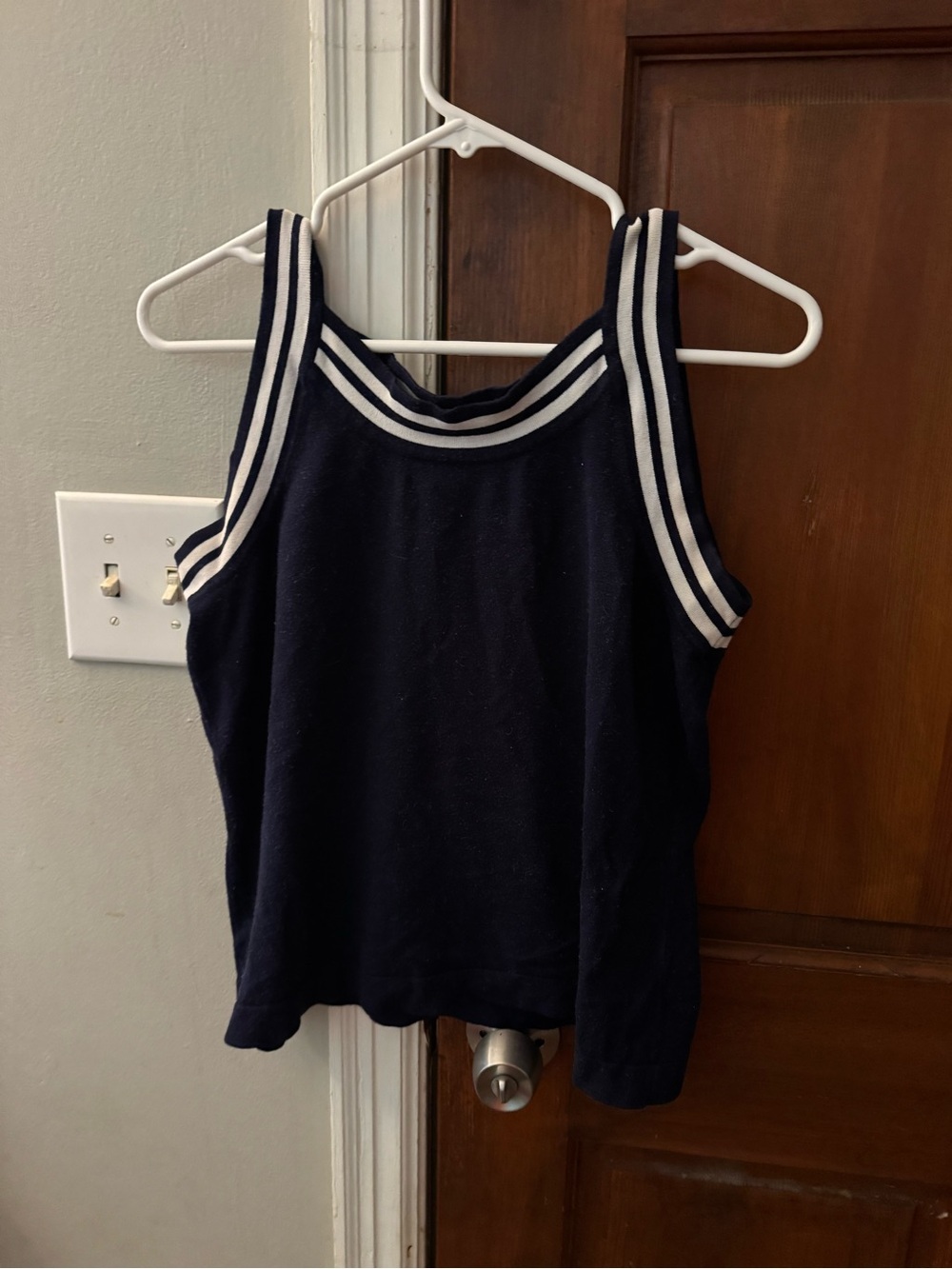 Y2K Liz Claiborne Navy Tank with White Stripe Trim Unknown Size